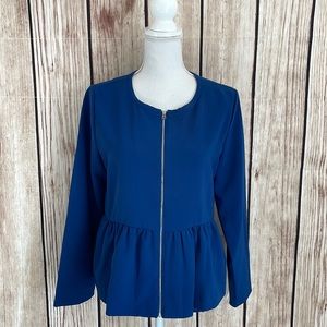 Eden Court Navy Zipper Jacket Blouse w/Ruffle Accents - Medium